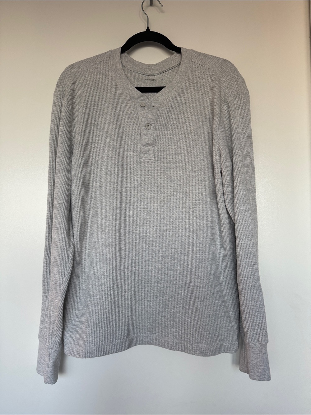 Men's Hollister Light Gray Thermal Henley Long-Sleeve Shirt